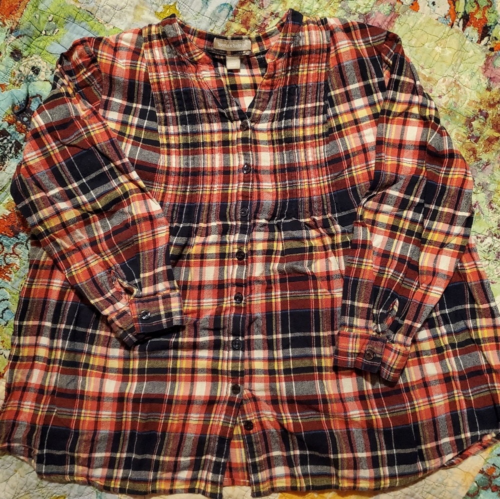 Woman Within Pintucked flannel shirt